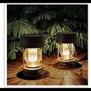 New set of 2 solar powered vintage looking lantern lights for outside